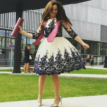 

Black Plus Size Long Sleeve Short Evening Prom Dress 2019 Cocktail Dresses