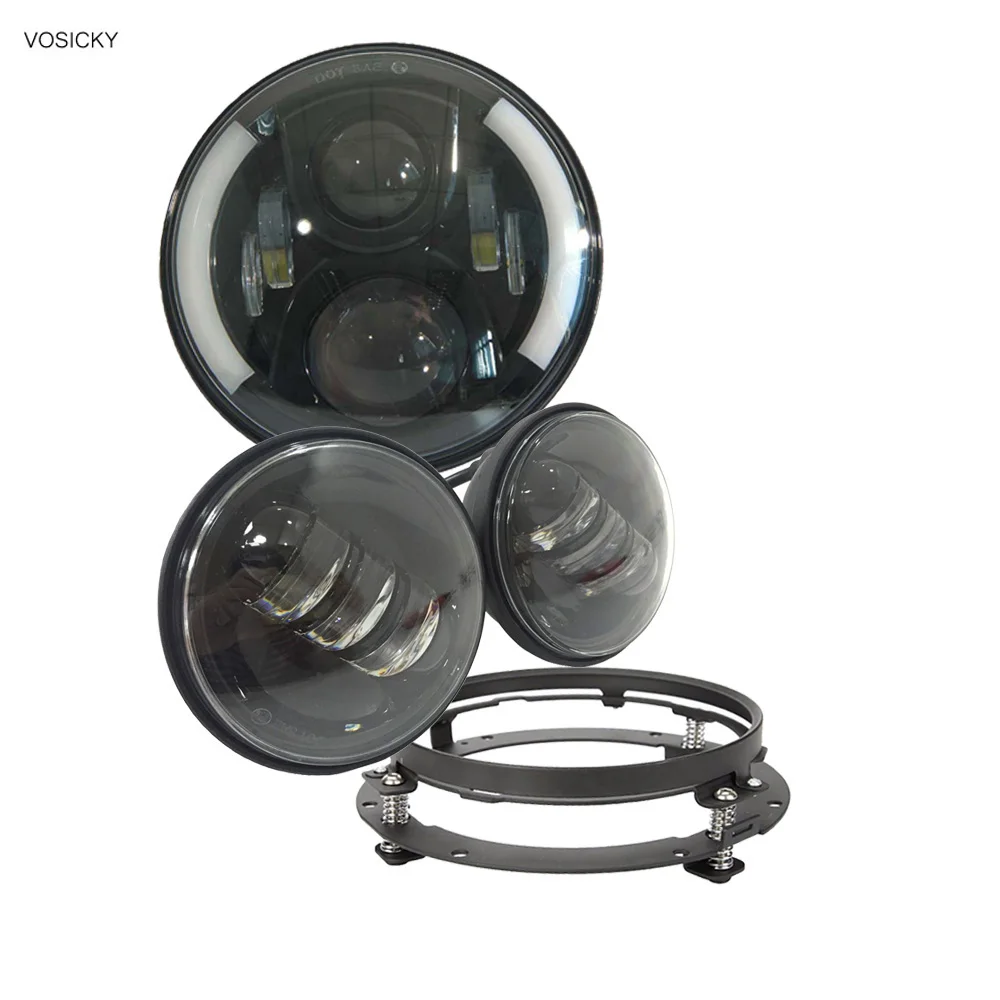 

7 inch Led Headlight daymarker drl 4.5 Inch fog lights 7"adapter Ring bracket support for harley Motorcycle