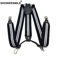 SHOWERSMILE мужские подтяжки в полоску черные подтяжки для брюк Высокое качество ремень 4 зажимы модные Y сзади мужские Эластичные подтяжки