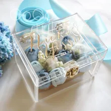 Cocostyles индивидуальный Романтический двухслойный акрил цветок кольцо коробка с золотой гравировкой логотип для газона коробка для свадебного подарка