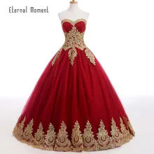 Burgundy Ball Gown Evening font b Dress b font with Gold Appliques Sweetheart Long Formal Evening