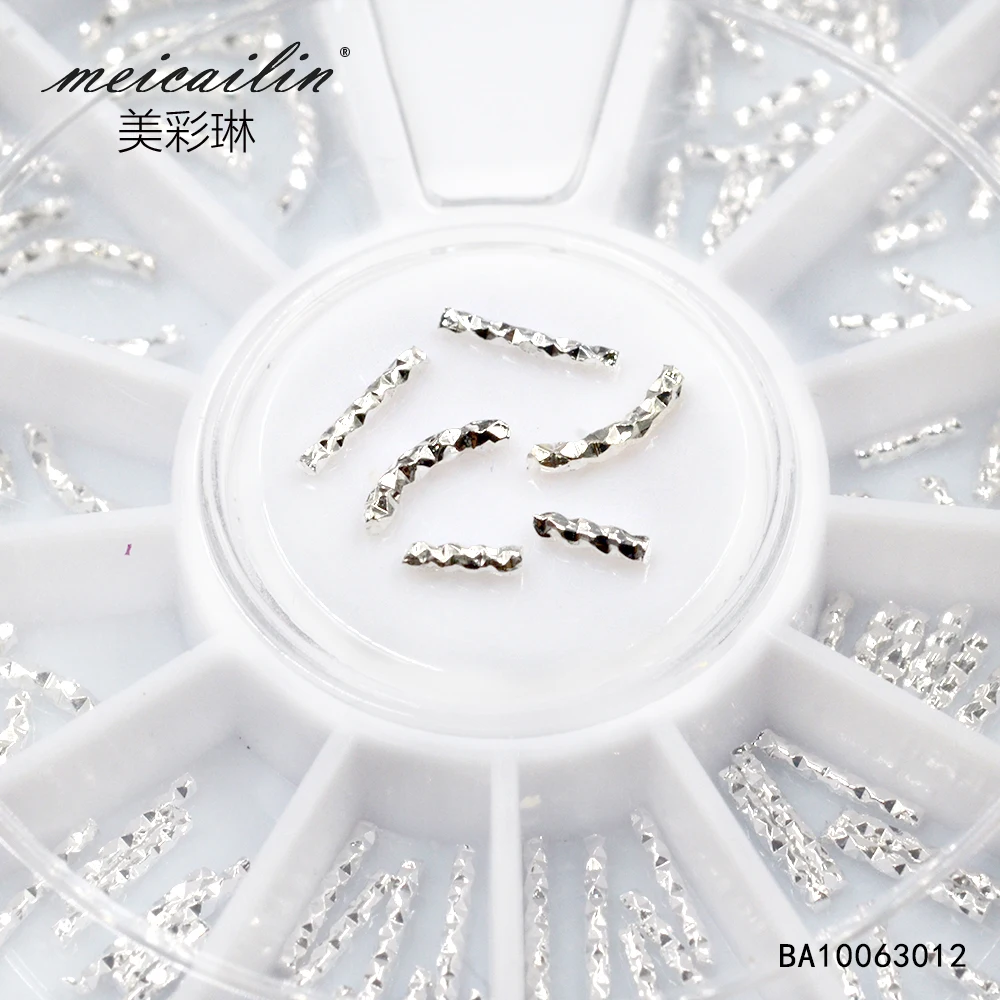 Meicailin Alloy Silver Glitter 3d Nail Stick Art Decorations With Rhinestones Nail Charms Jewelry on Nails Supplies (2)