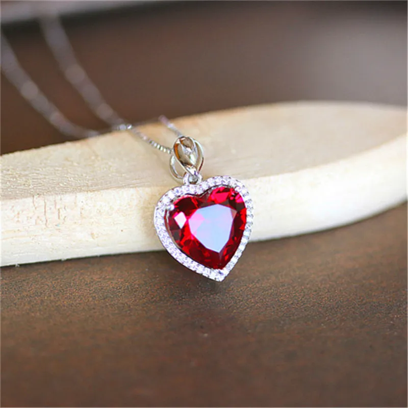 Heart Created Ruby Vintage pendants S925 Sterling necklace bridal wedding engagement bijouterie no chain pendant necklace silver pendant silver necklace charms