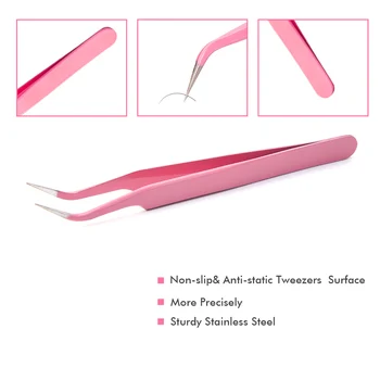 zwellbe Eyelash Extension Tweezers Stainless Steel Eye Lashes Pink Tweezers False Fake Eyelash Nipper Eyelash Pink Eyelash Stainless Steel Extension Tweezer