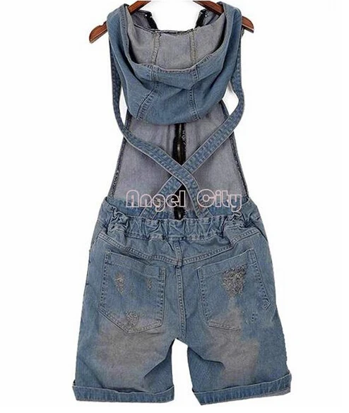 

2017 Hole Denim Overalls Women's Jean Jumpsuits Short Pants Washed Jeans Denim Casual Rompers 4 Sizes