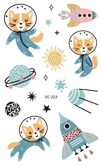 

Waterproof Temporary Fake Tatoo Kids Tattoo Sticker Sun Space Satellite Star Rocket Cat Tatouage Flash Tatto Tattoos Boy Girl