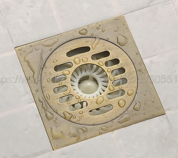 

Floor Drains Bathroom Square Floor Drain Strainer 4" Antique Brass zhr004
