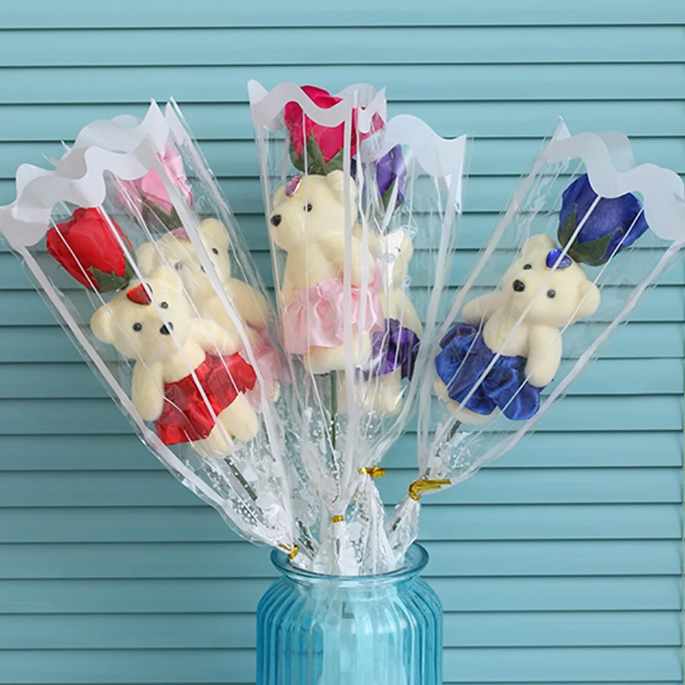 

1pc Colorful Romantic Valentine's Day Creative Gifts Bear Rose Flower Soap Cartoon Bouquet Party Wedding Decoration