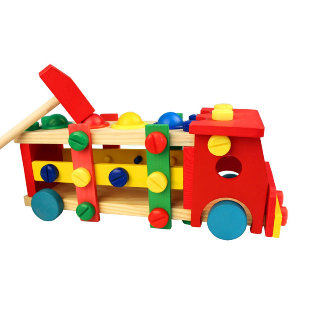 Children's Wooden Early Education Disassembly Nut Tool Car Toy Boy Puzzle Knocking Ball Disassemble Car Wooden Toys Puzzle Box