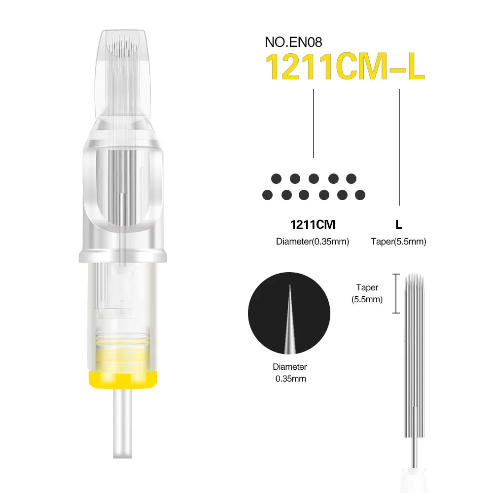 Клеймо 20 шт картридж иглы Одноразовые стерилизованные Перманентный макияж пирсинг иглы для татуировки пулемет EN08-CM - Габаритные размеры: EN08-1211CM-L
