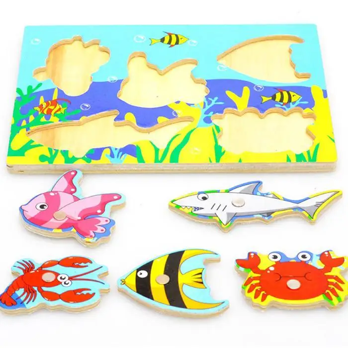 Деревянная Магнитная рыбалка настольная игра-головоломка рыбалка Шестерня от 1 до 3 лет Детские Игры развивающие игрушки для детей