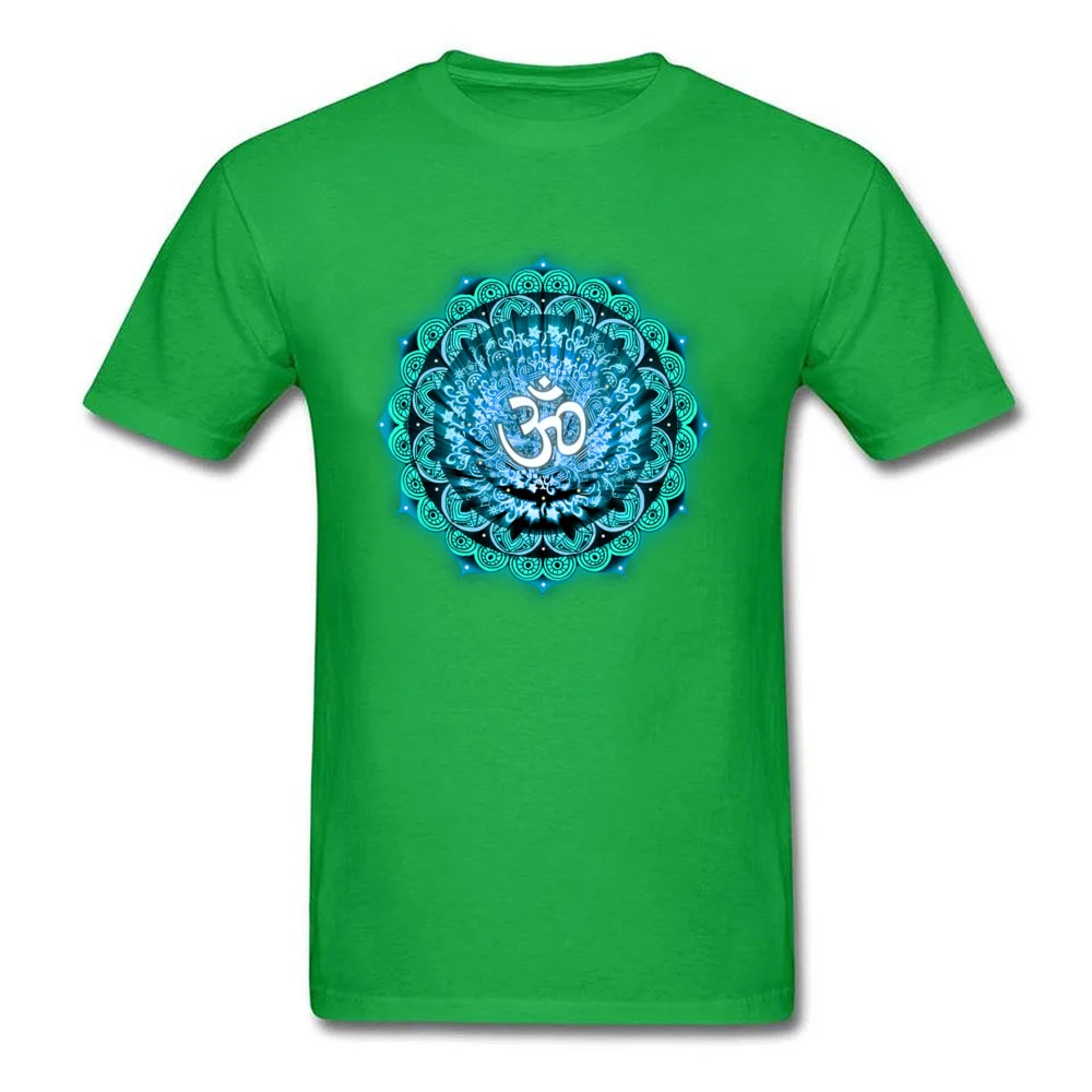 CasualFunny Short Sleeve Tops Shirt Father Day Designer Round Neck 100% Cotton Tee-Shirts Men Top T-shirts Om Mandala  Om Mandala green