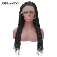 JOY& BEAUTY синтетический парик на кружеве для черной женщины 24 дюймов натуральный черный ручной вязки длинные предварительно плетеные коробки косы парики