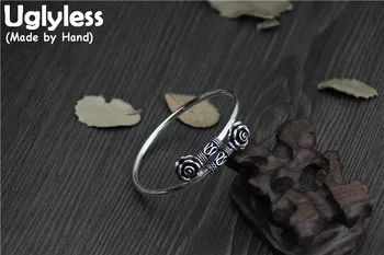 

Uglyless Real S925 Sterling Silver Women Retro Fine Jewelry Thai Silver Handmade Rose Flower Bangles Opening Ethnic Thin Bangle