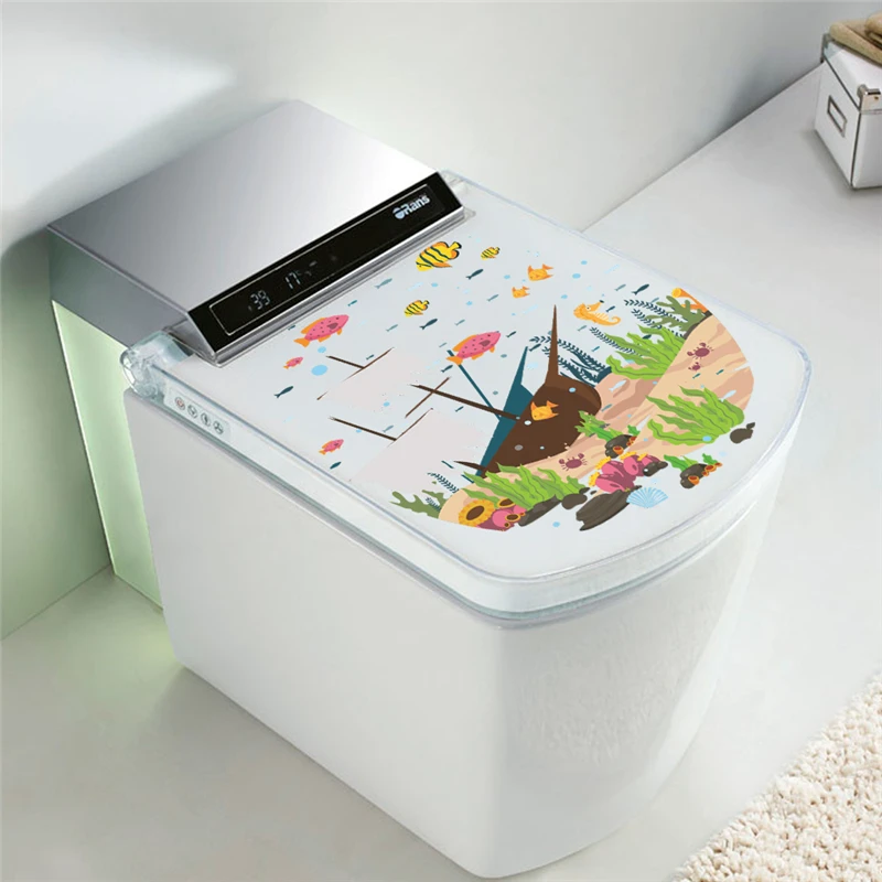 colorful underwater sea fish toilet wall stickers bathroom shop home decorations cartoon animals wall decals pvc mural art