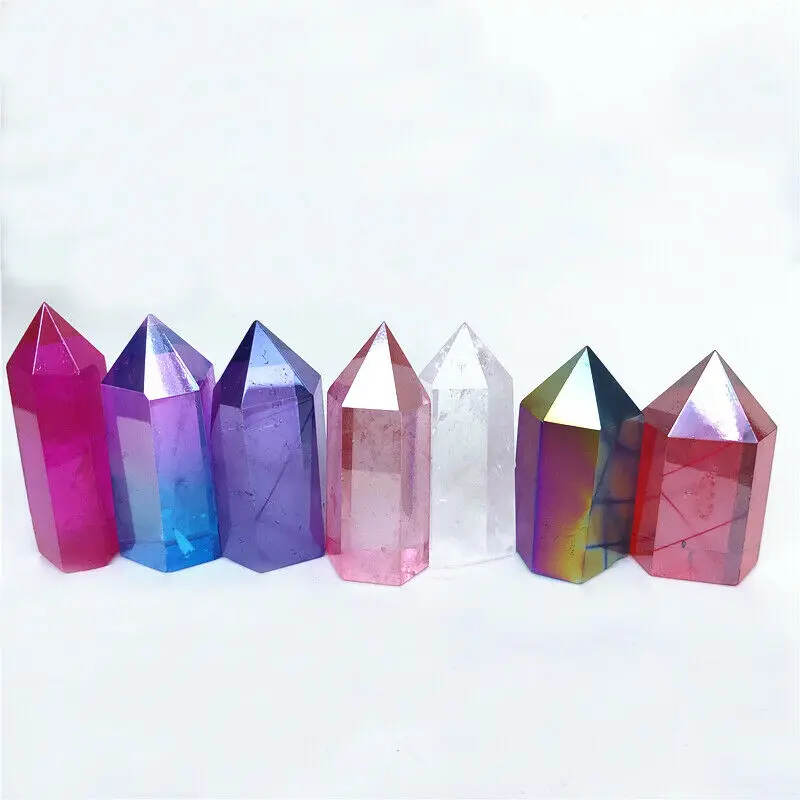 

Dropshipping Titanium Rainbow Aura Quartz Crystal Point Obelisk Wand Tower Point Healing Decoration Natural Quartz Crystals