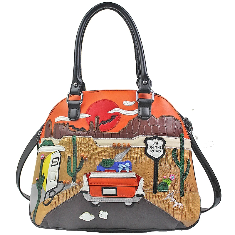 Женские кожаные Лоскутные сумки на плечо с вышивкой, сумки-мессенджеры, сумки-тоуты Braccialini, брендовые стильные Мультяшные сумки 66 - Цвет: Черный