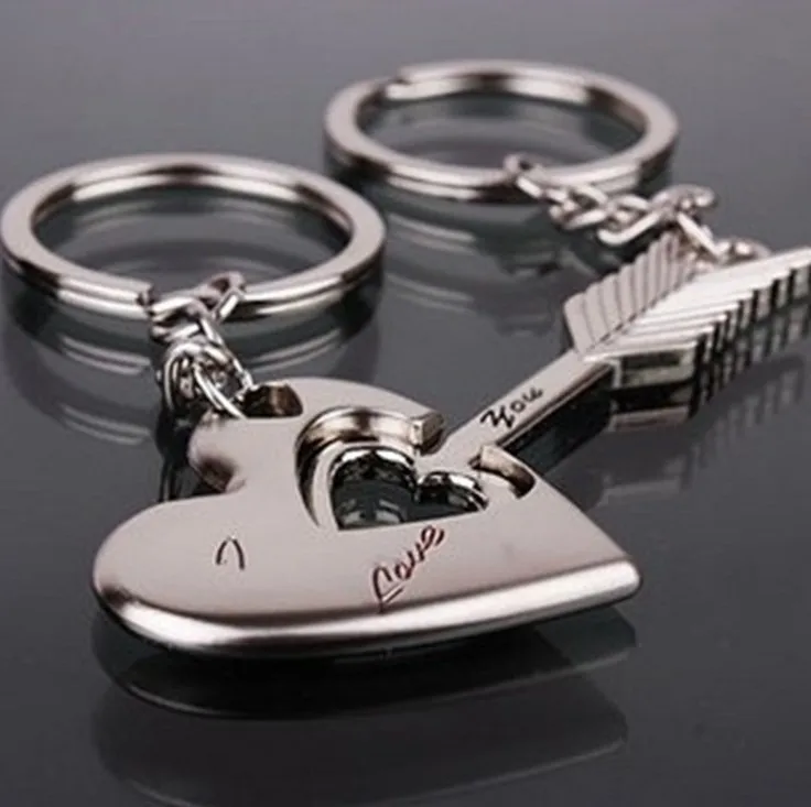 

New Trendy Hot Sale 1 Pair Silver Alloy Arrow Bow Love Keyrings Key Chains Lovers Ring Couples keychain Gift #1710337