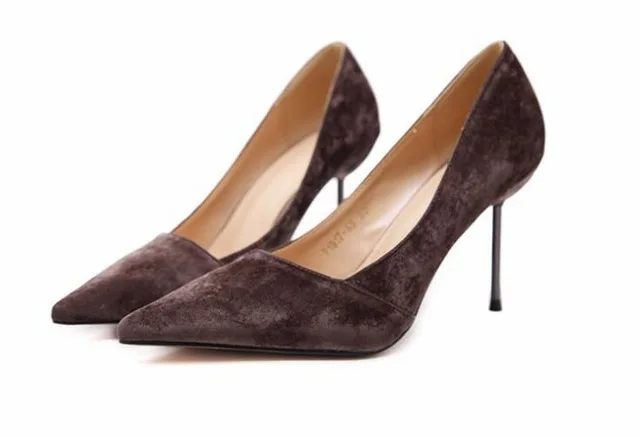 Dijigirls/ г. Демисезонная обувь из флока женские туфли-лодочки женская обувь с острым носком без застежки на высоком каблуке пикантная обувь, размер 35-39 - Цвет: 3