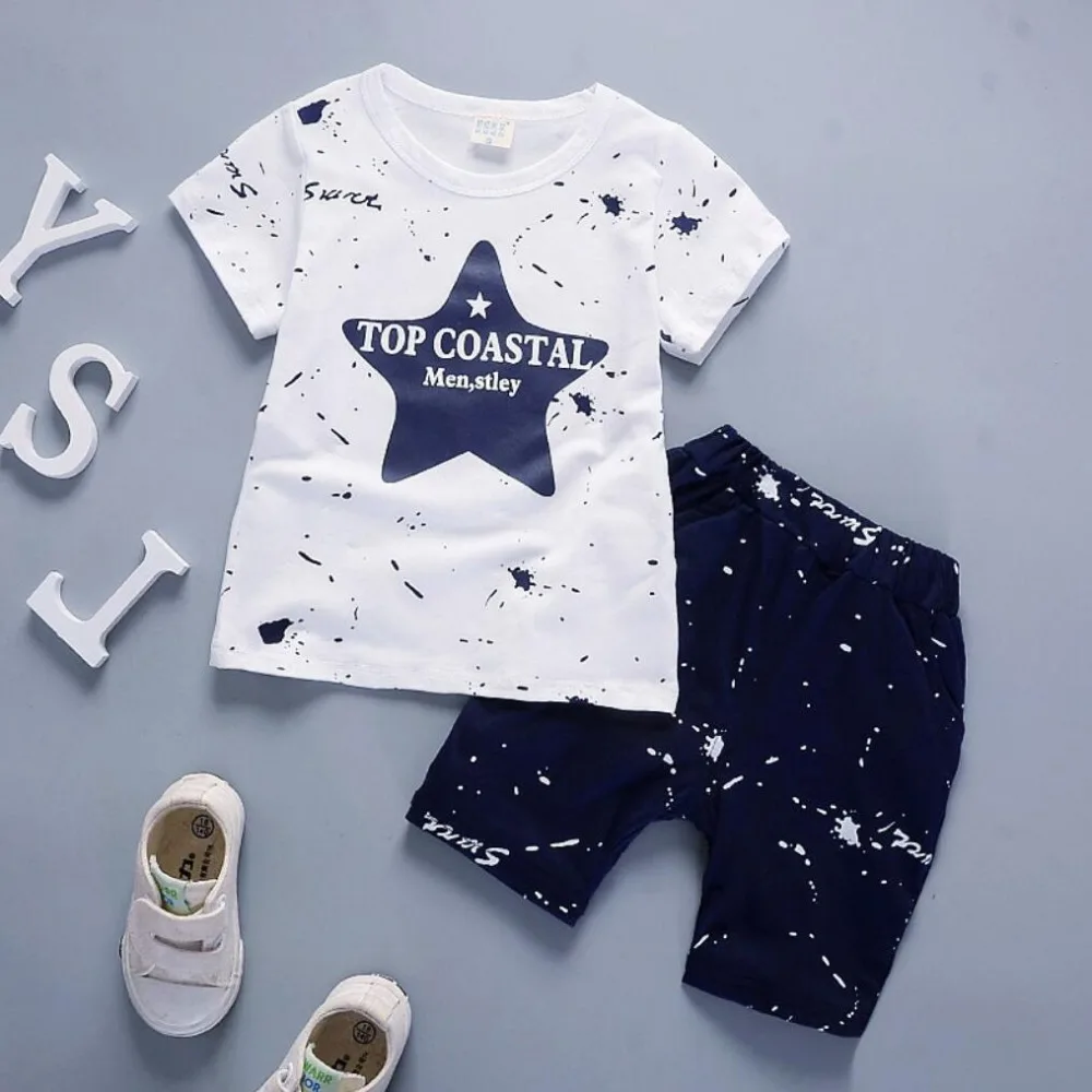 

Summer Toddler Boys Clothes Baby Children Clothing Sets 2019 New Stars Printed T-Shirt Shorts 2pcs set boy's Sport Suit Kids