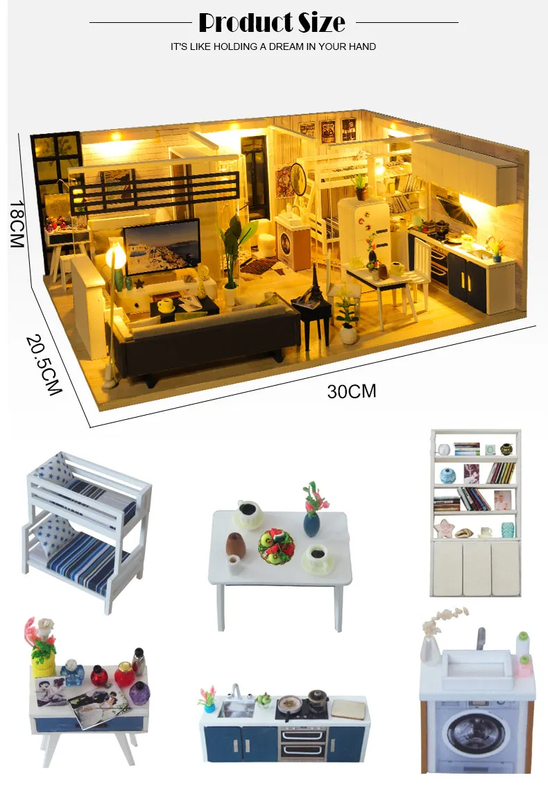 Casa em Miniatura com Móveis Blocos de Construção Brinquedos para Crianças Casa de Boneca Cutebee Faça Você Mesmo Música Poeira Capa Modelo J13 Led Mod. 261726 8 Cheap ArquiteturaCasa DIYMiniaturas