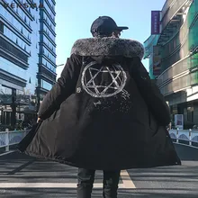 VERSMA, высокая уличная хип-хоп, большие размеры, Мужская Длинная ветровка, куртки, пальто, мужские парки в Корейском стиле, Harajuku, с принтом, парка с капюшоном для мужчин