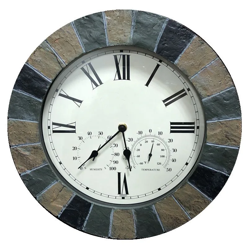 

American creative waterproof multi-function mute clock thermohygrometer wall clock European-style retro quartz clock office