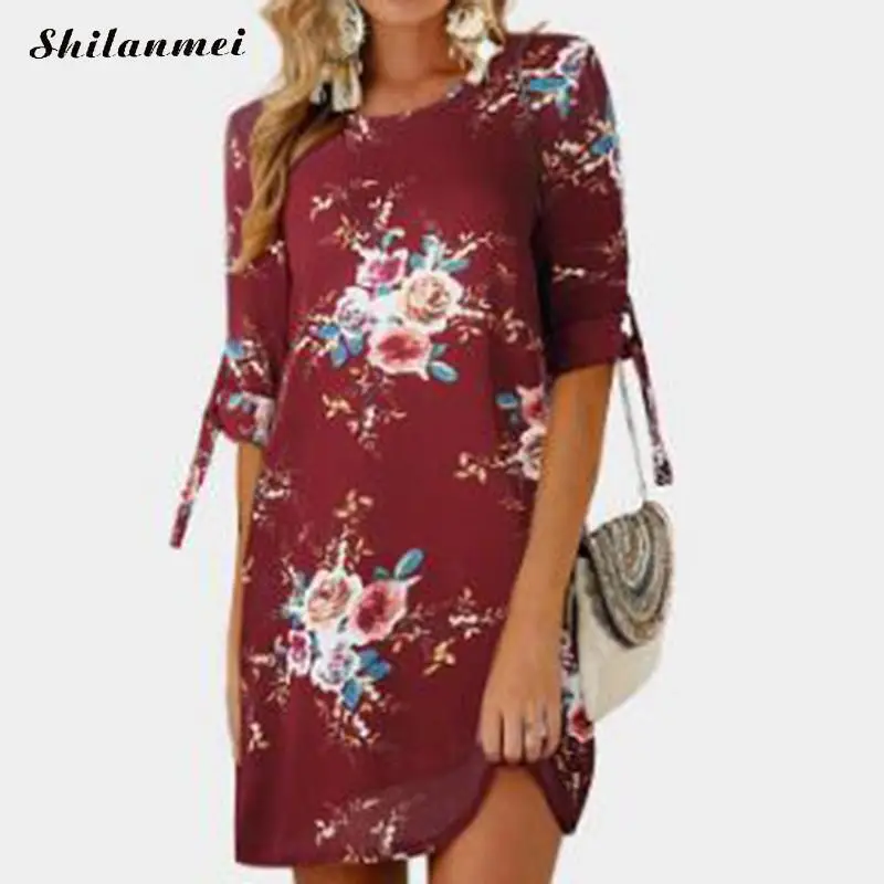 2018 женское летнее платье бохо стиль цветочный принт шифоновое пляжное Туника