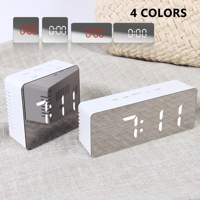 Originality Mirror LED Alarm Clock Night Lights Thermometer Digital