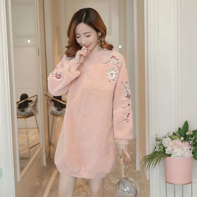 

Maternity Nursing Dress Breastfeeding Plus Size Loose Floral Embroidery Sweatshirt Dreses for Pregnant Women Pregnancy Clothes