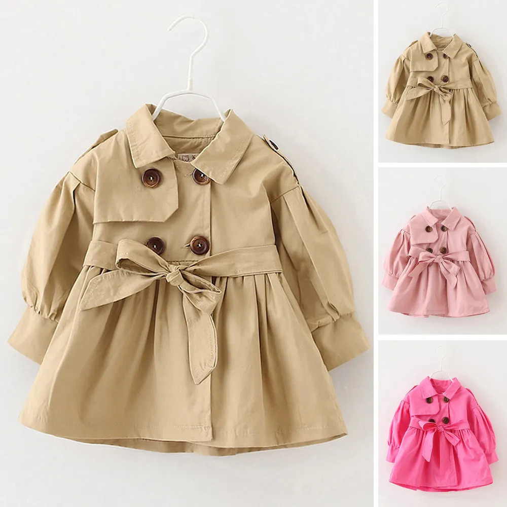

FASHION Jacket For Baby Girls Toddler Infant Baby Boys Girls Solid Colors 3 Coat With Belt Double Breasted Coat Tops Outfits @32