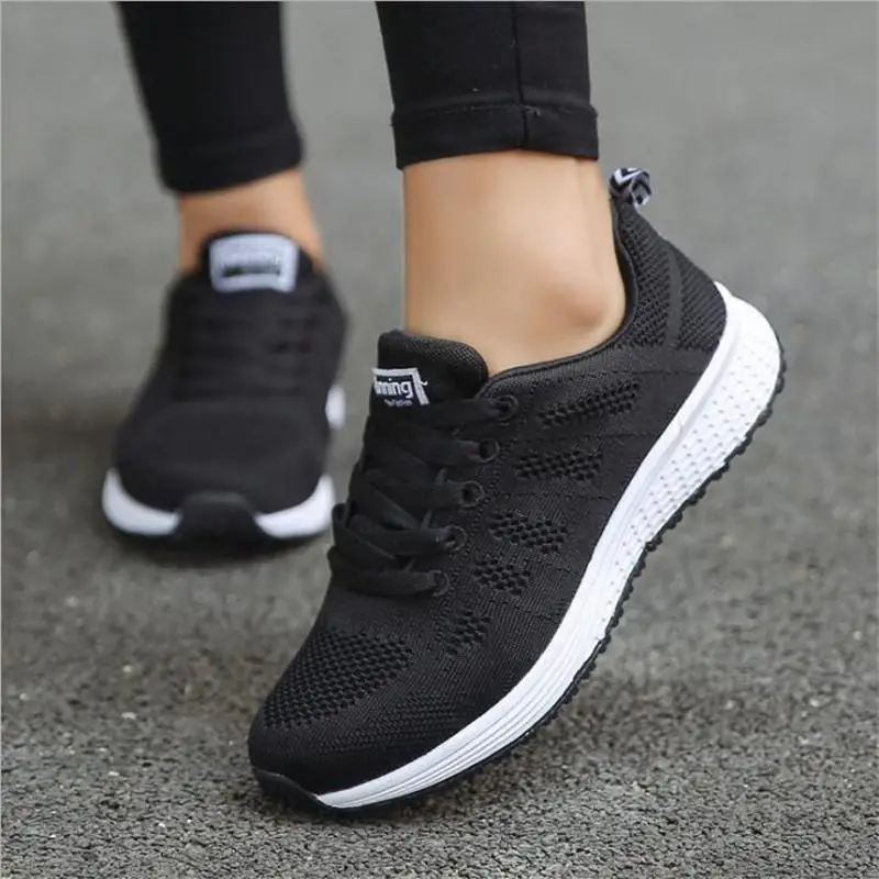 Female tennis sneakers women shoes new elegant breathable mesh casual shoes woman lace-up women running white shoes - Цвет: Black hollow