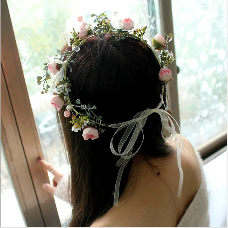 

Korean bridal wreath Free Shipping new garland hand-made Pink roses