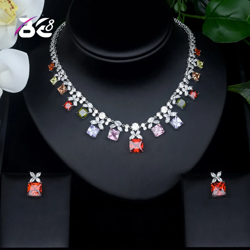 

Be 8 Роскошные серьги-гвоздики из искусственного циркона, ожерелье, комплект тяжелых ювелирных изделий для ужина, аксессуары для свадебного платья S428