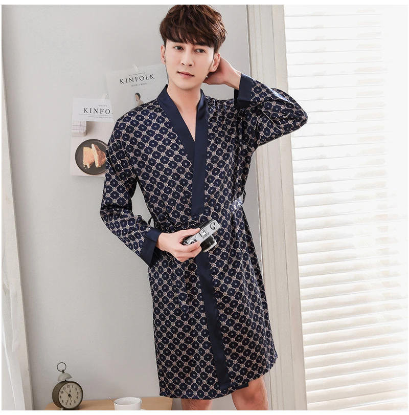 Silk Robes Men Nightgown Dressing Gown  (13)