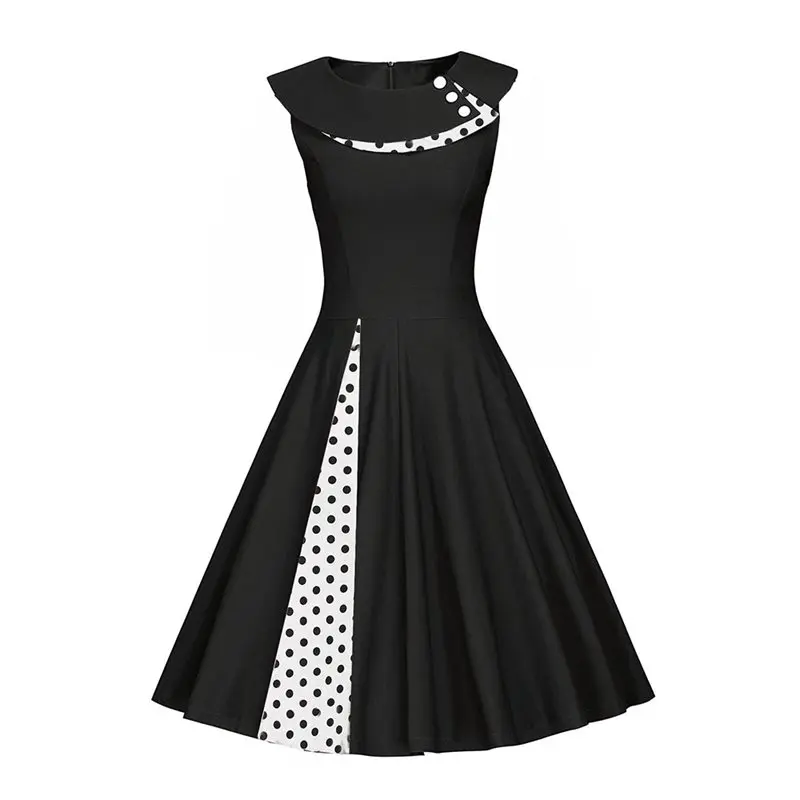 

Summer Elegant Polka Dot Dress Women Vintage A Line Patchwork Stylish Pin Up High Wait Slim Swing Rockabilly Retro Party Dresses