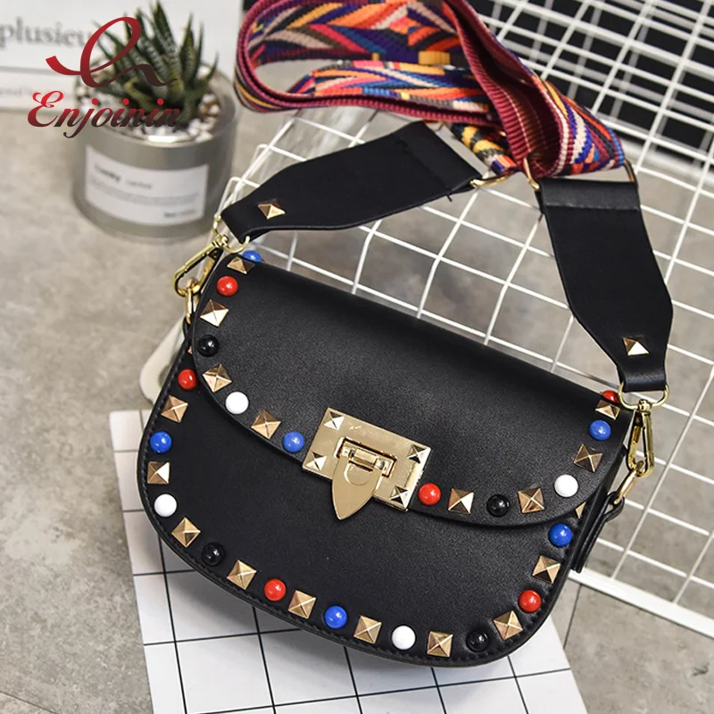 Fashion designer style colorful rivets woven strap ladies