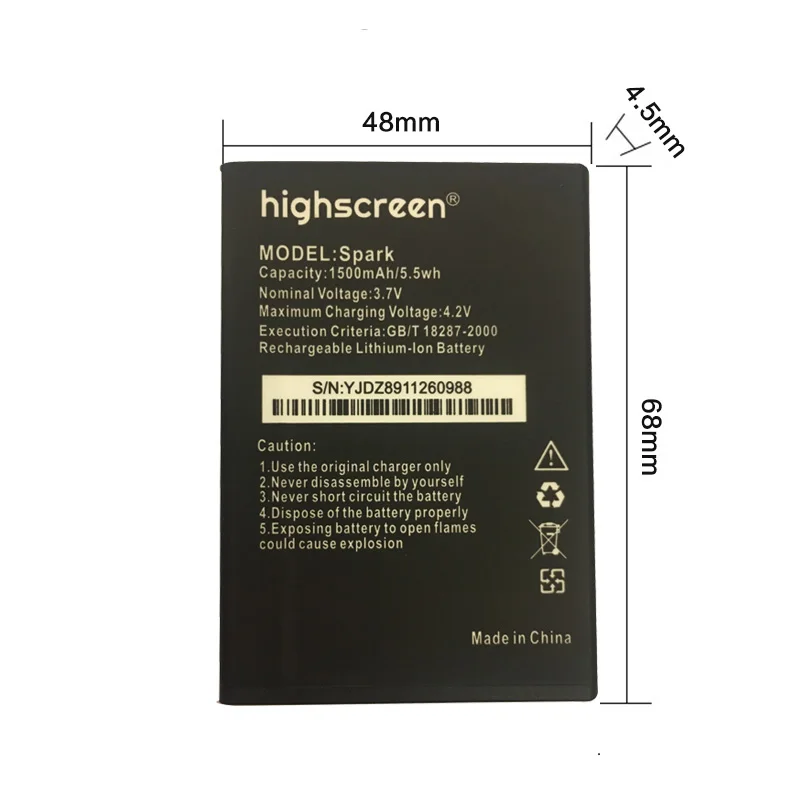 1 шт. 100% Высокое качество SPARK 1500 мАч батарея для Highscreen телефон аккумулятор