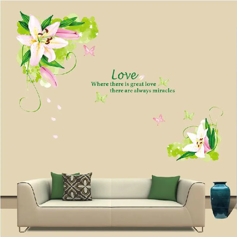 Lily Flowers Wall Sticker On The Wall Vinyl Wall decor home Decor Bedroom Backdrop Wall Decals