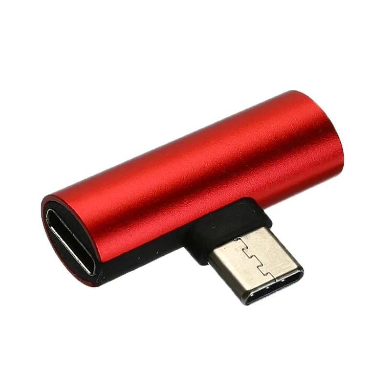 2 в 1 type C USB C наушники AUX кабель адаптер переходника разъема аудио зарядка двойной адаптер разветвитель AUX для huawei P20 - Цвет: Красный