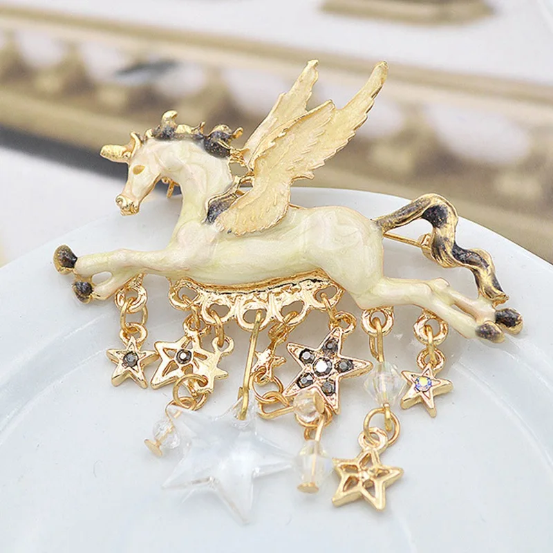 

Vintage Alloy Cartoon Unicorn Star Tassel Brooch Women Brooches Pin Stars Tassel Lapel Pin Jewelry Gifts Clothes Accessories