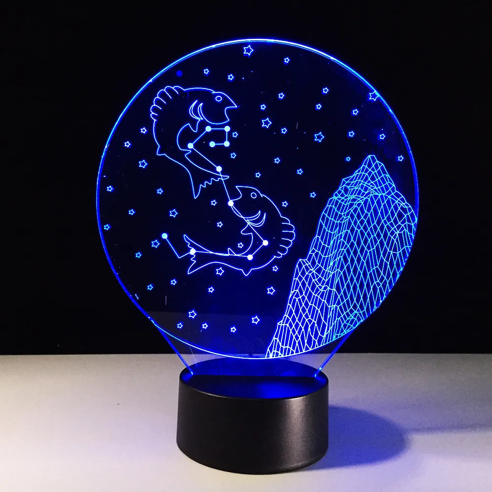 3D LED Lamp Bedroom Constellation Starry Pisces Night Light Led Vision Romantic Lamp Baby