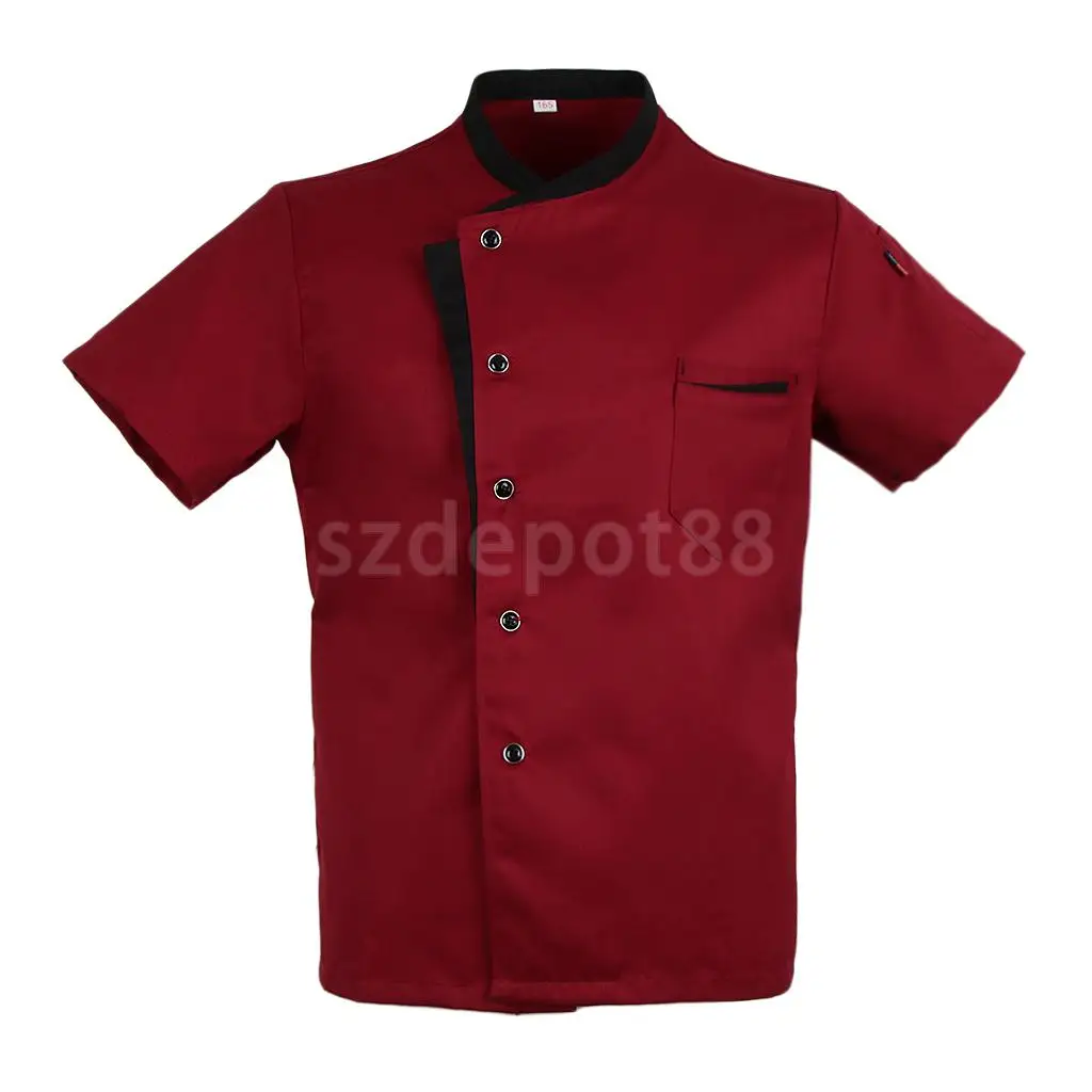 Adult Durable Five Star Chef Shirts Red Catering Uniform Mesh Sleeve Pen Pockets Chefwear Coat Chef Hat M
