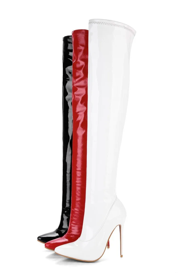 

Xing Autumn Winter Women Zip Long Motorcycle Boot Shoes Ladie Pary High Heels Thin Heels Riding Boots Shiny Pu Leather Shoes