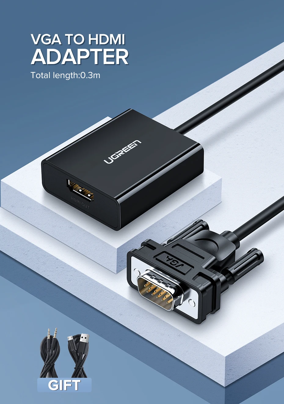 Ugreen VGA в HDMI адаптер 1080P VGA штекер в HDMI Женский конвертер для ноутбука HDTV монитор Видео Аудио Кабель HDMI в VGA