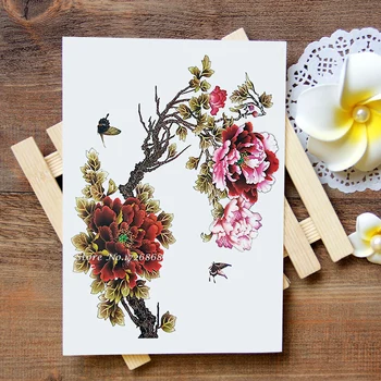 

Waterproof Temporary Tattoos Stickers Chinese Peony Arm Tattoo Flash Water Transfer Tattoos fake tattoos for women men #556
