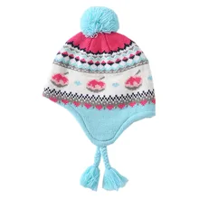 Зимние шапочки с наушниками и геометрическим принтом для маленьких девочек, модные детские повседневные теплые шапки для детей от 6 месяцев до 6 лет