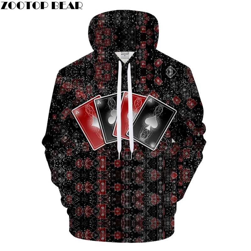 3D Print Playing Cards Pocket Hoodie Men Women Sweatshirt Pullover