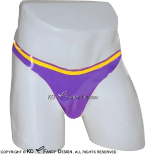 

Purple With Yellow Sexy Latex T Strings With Trims On Top Rubber Panties Briefs Shorts Underpants Underwear DK-0110