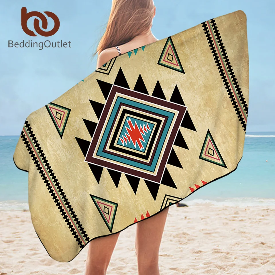 

BeddingOutlet Geometric Printed Beach Towel Southwest Shower Towel for Adults Aztec Swimming Bath Towel Microfiber toalla 75x150